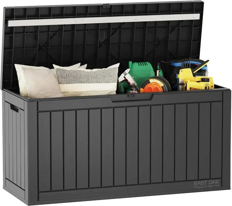 EAST OAK 60-Gallon Weatherproof Deck Box — Resin Outdoor Storage Bin for Patio or Garage