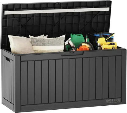 EAST OAK 60-Gallon Weatherproof Deck Box — Resin Outdoor Storage Bin for Patio or Garage