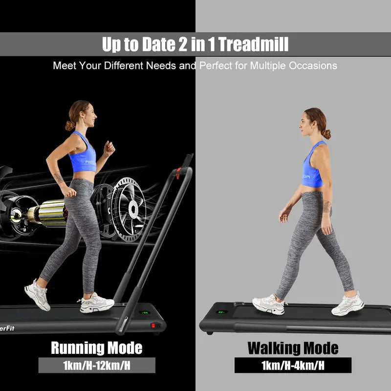 Compact Folding Under-Desk Treadmill  2.25 HP Dual-Mode Superfit Walking Machine