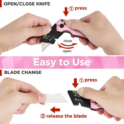 WORKPRO Pink Folding Aluminum Utility Knife  Includes 10 Replacement Blades