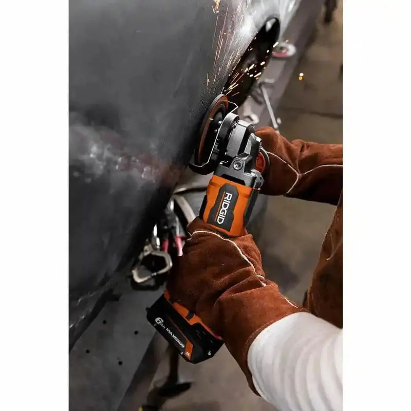 RIDGID R86047B-AC93044SBN 18V Brushless Angle Grinder Kit with Batteries, Charger, and Carry Bag