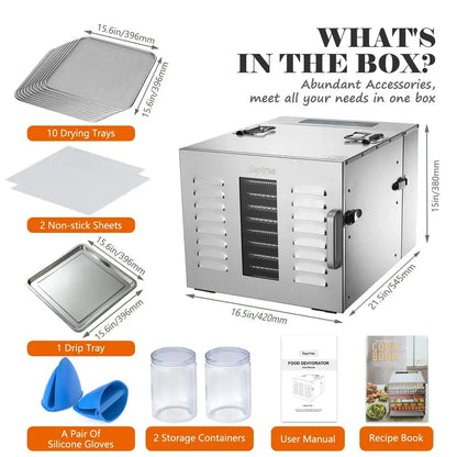 Septree Commercial Food Dehydrator  10-Tray Capacity, Precise Temperature Control
