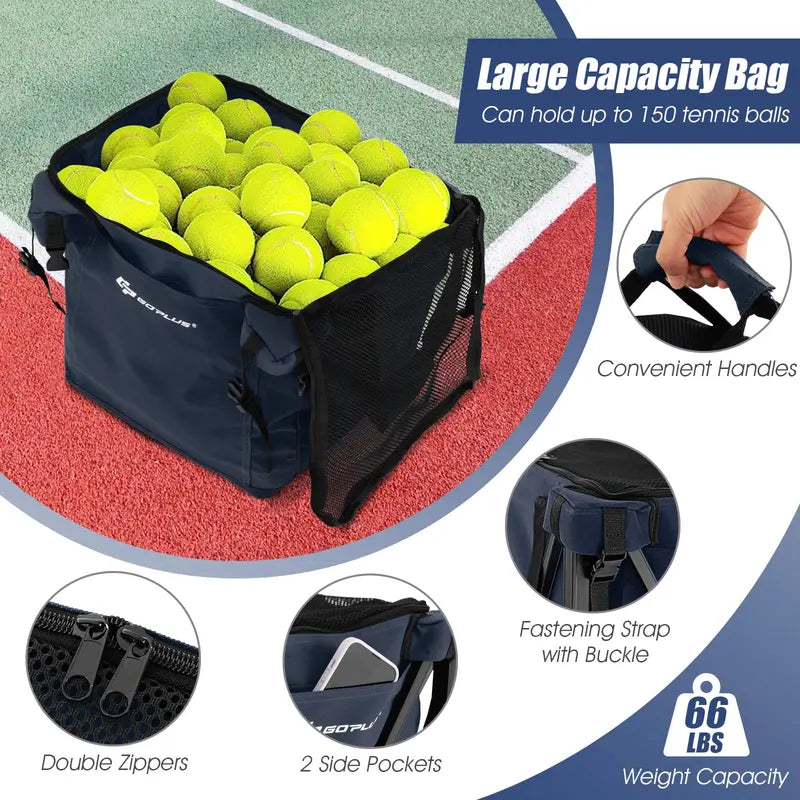 Lightweight Aluminum Tennis Ball Hopper, Collapsible 2-Tier Ball Collector