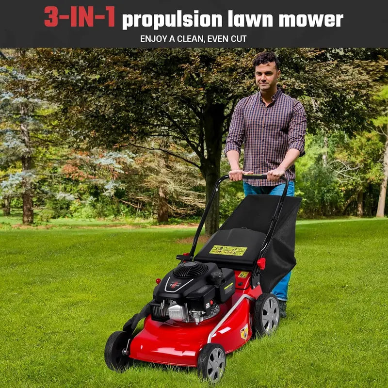 18-Inch 3-in-1 Self-Propelled Gas Lawn Mower  131cc Engine, 50L Grass Catcher, Heavy-Duty Yard Maintenance