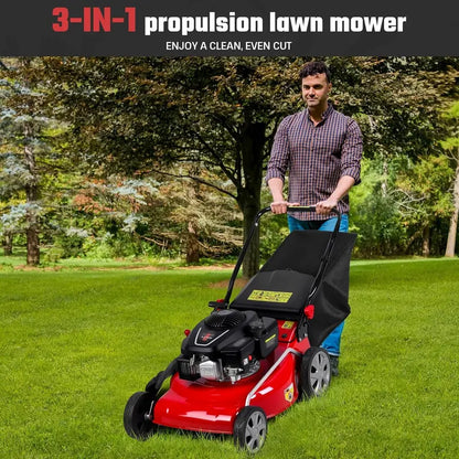 18-Inch 3-in-1 Self-Propelled Gas Lawn Mower  131cc Engine, 50L Grass Catcher, Heavy-Duty Yard Maintenance