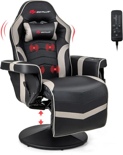 Ergonomic Gaming Chair with Adjustable Height, Massage Function & Retractable Footrest