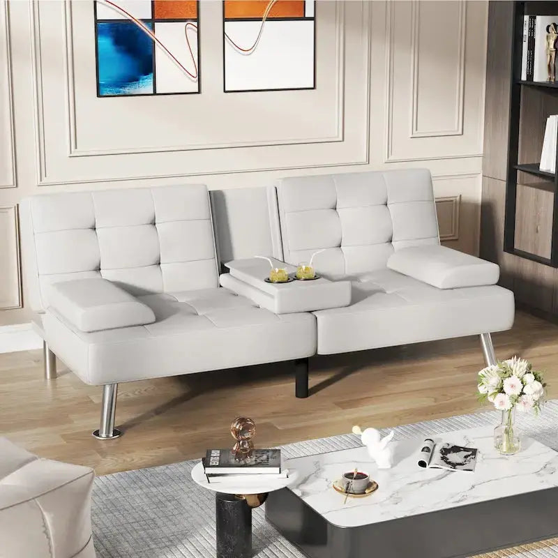 Homall Futon Sofa Bed  Convertible Lounge Couch with Cup Holders, Removable Pillows, and Dual-Function Design