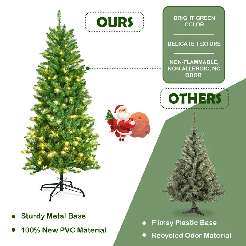 5-Foot Pre-Lit Pencil-Style Christmas Tree  Slim Hinged Fir with Integrated LED Lighting