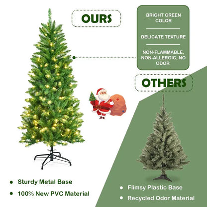 5-Foot Pre-Lit Pencil-Style Christmas Tree  Slim Hinged Fir with Integrated LED Lighting