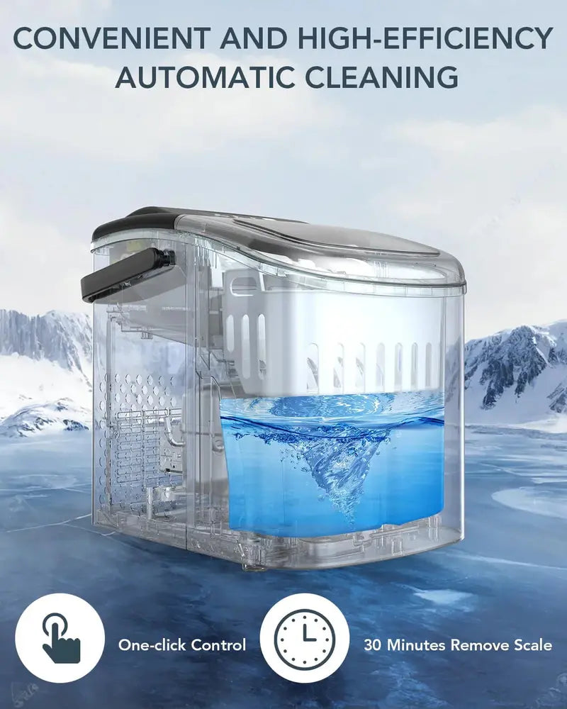 Portable Countertop Ice Maker  26.6 lbs/Day Output, Self-Cleaning, Includes Scoop & Basket, Matte Black Finish