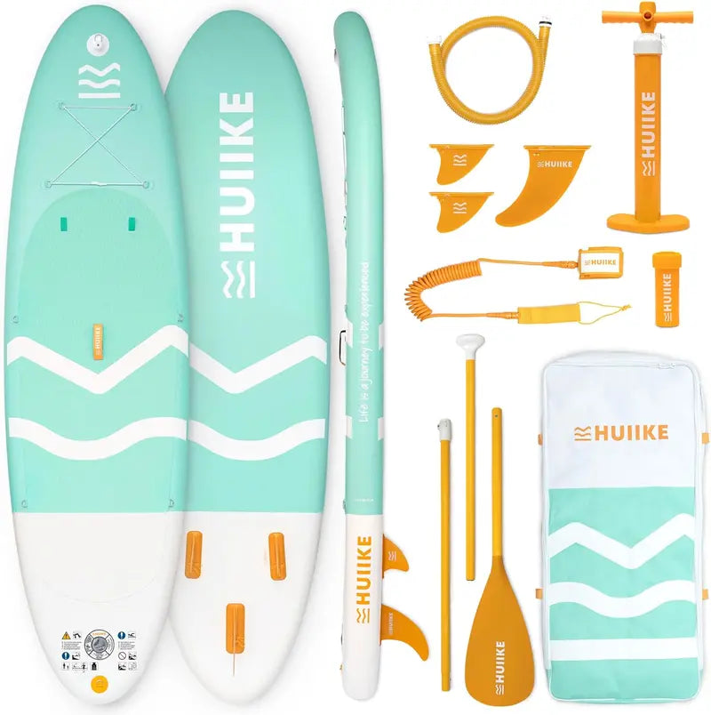 HUIIKE All-in-One Inflatable Paddle Board Kit with Pump, Paddle & Fins