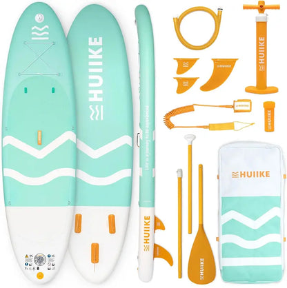 HUIIKE All-in-One Inflatable Paddle Board Kit with Pump, Paddle & Fins