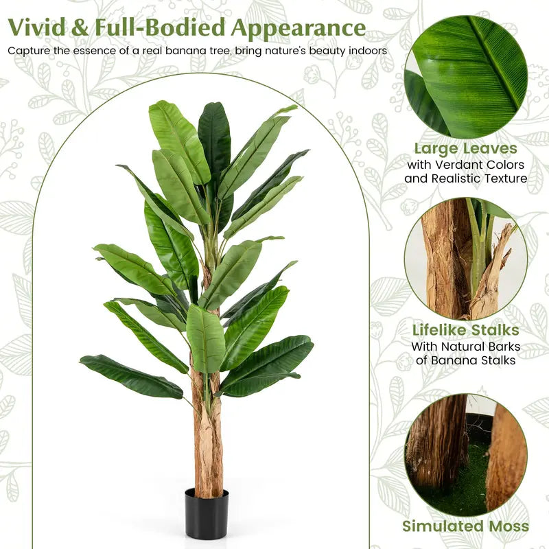 6.5-Foot Lifelike Artificial Banana Tree  Triple-Stem Design with 27 Textured Leaves
