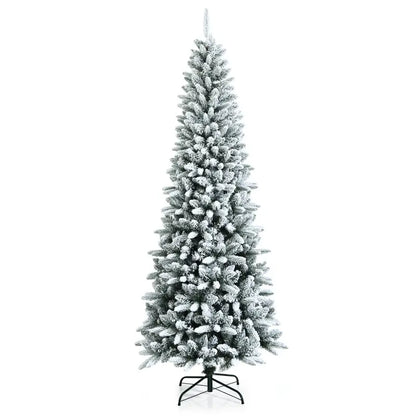 Hinged Snow-Flocked Pencil Christmas Tree  Ultra-Slim Pre-Lit Holiday Tree