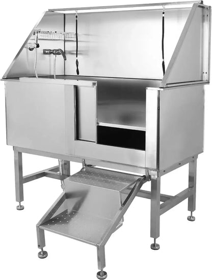 50-Inch Stainless Steel Pet Washing Station  Professional Dog Grooming Tub with Ramp, Faucet, Sprayer & Drain Kit (Right-Swing Door)