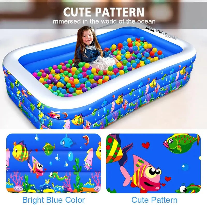 Large Inflatable Kiddie & Family Pool  120″ x 72″ x 22″, Reinforced Walls, Perfect for Backyard Summer Fun