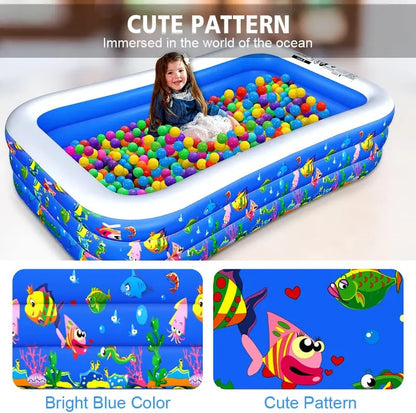 Large Inflatable Kiddie & Family Pool  120″ x 72″ x 22″, Reinforced Walls, Perfect for Backyard Summer Fun