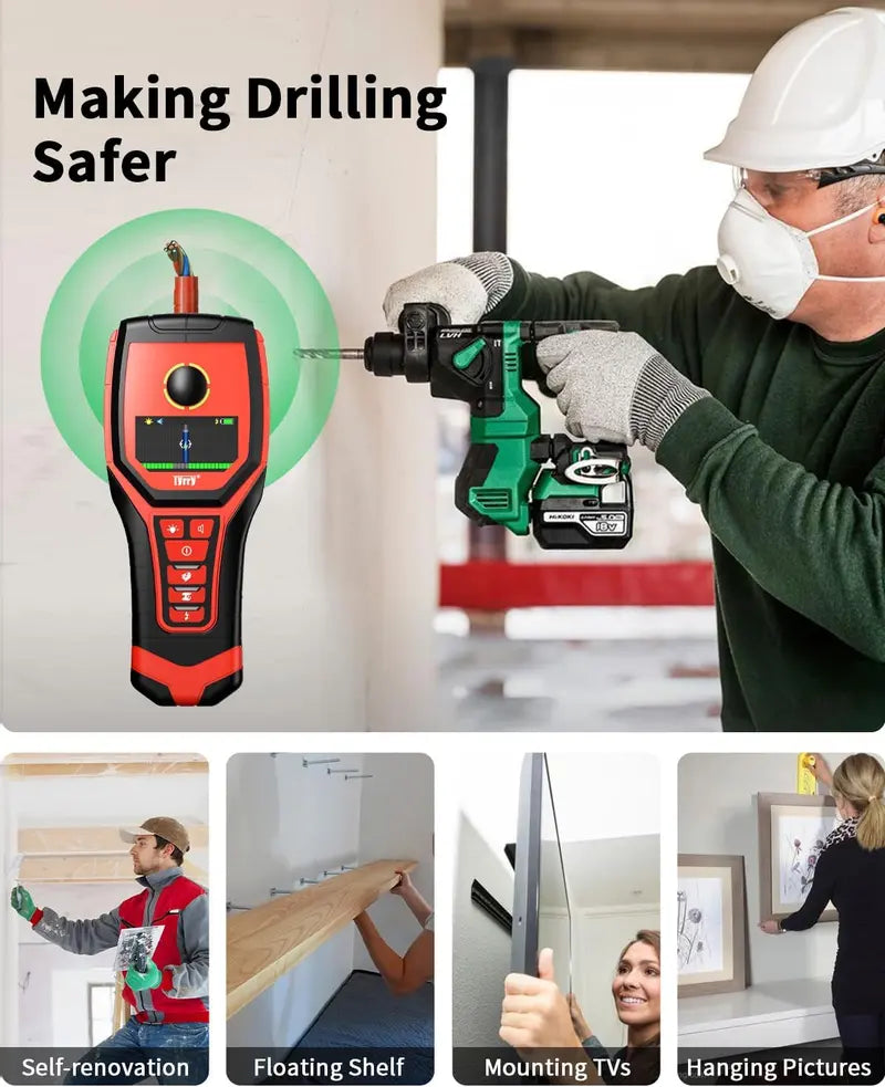 5-in-1 Rechargeable Stud Finder  9-Sensor Wall Scanner with HD Display, Depth Readings & Audio Alerts