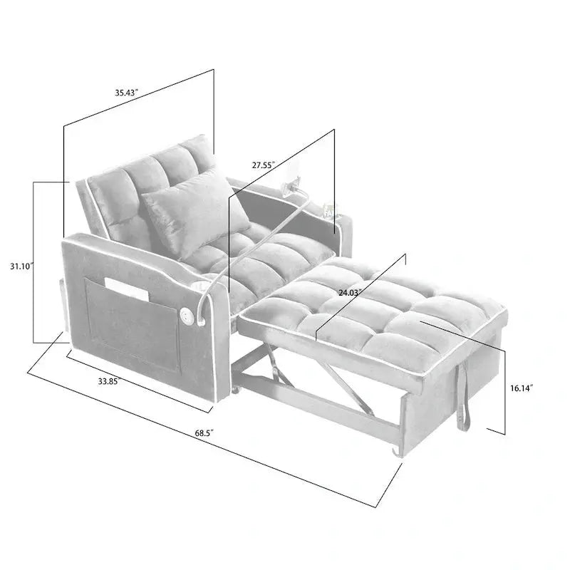 Adjustable Convertible Sleeper Chair  Space-Saving Pull-Out Sofa Bed for Small Spaces