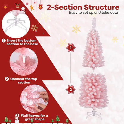5-Foot Pink Slim Pencil Christmas Tree — Unlit Skinny Design with 328 Branch Tips
