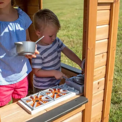 Cedar Indoor/Outdoor Playhouse with Integrated Kitchen Area for Kids