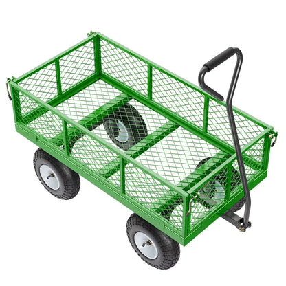 KFFKFF Heavy-Duty Mesh Steel Garden Wagon  900-Lb Capacity, 38″ x 22″, Swivel Handle & Removable Sides