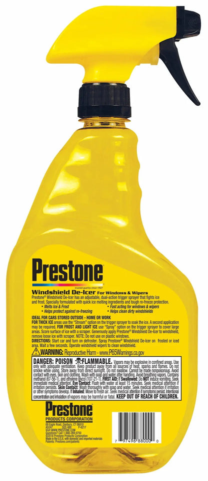 Prestone 32 oz Windshield De-Icer, High-Performance Ice Melting Formula