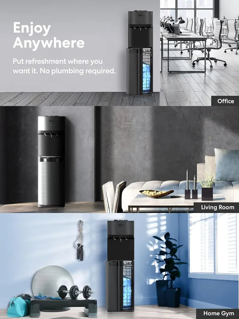 Avalon Self-Cleaning Bottom Loading Water Cooler Dispenser, Black Stainless Steel, 3 Temperature Settings