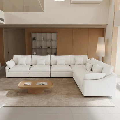 Large Linen Corner Sectional Sofa  Modular Living Room Couch Set