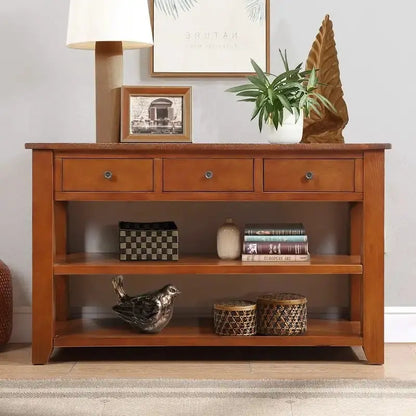 Wooden Console Table with Storage  3-Drawer + 2-Shelf Entryway or Living Room Organizer