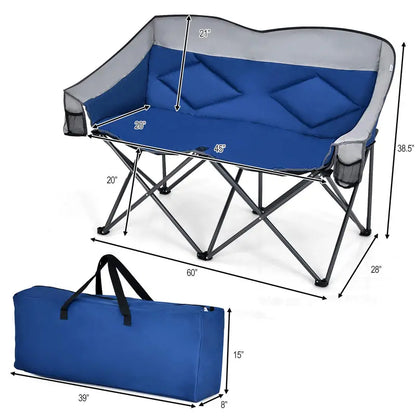Couples Folding Loveseat Chair  Double-Seater Camping Chair with Padded High Back and Carry Storage Bags