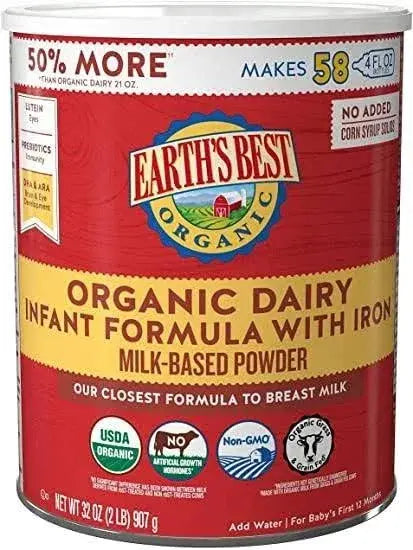 Earth’s Best Organic Milk-Based Infant Formula with Iron, 32 oz Powder