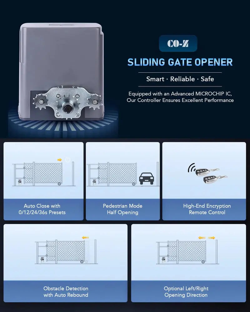 CO-Z Sliding Gate Opener Kit, 1400lb Capacity, 280W Motor, Remote Control, Durable Steel Construction
