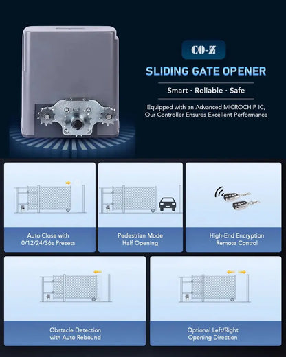 CO-Z Sliding Gate Opener Kit, 1400lb Capacity, 280W Motor, Remote Control, Durable Steel Construction