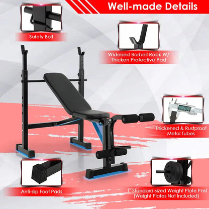 Foldable Olympic Weight Bench & Rack Combo  Adjustable Workout Station with Leg Developer Attachment