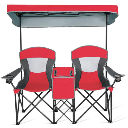 Dual-Person Camping Chair with Integrated Shade Canopy