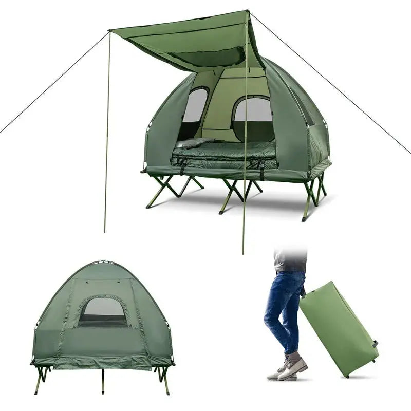 5-in-1 Portable Camping Cot Tent  2-Person Outdoor Combo Featuring Air Mattress, Sleeping Bag, Sunshade & Integrated Tent Structure