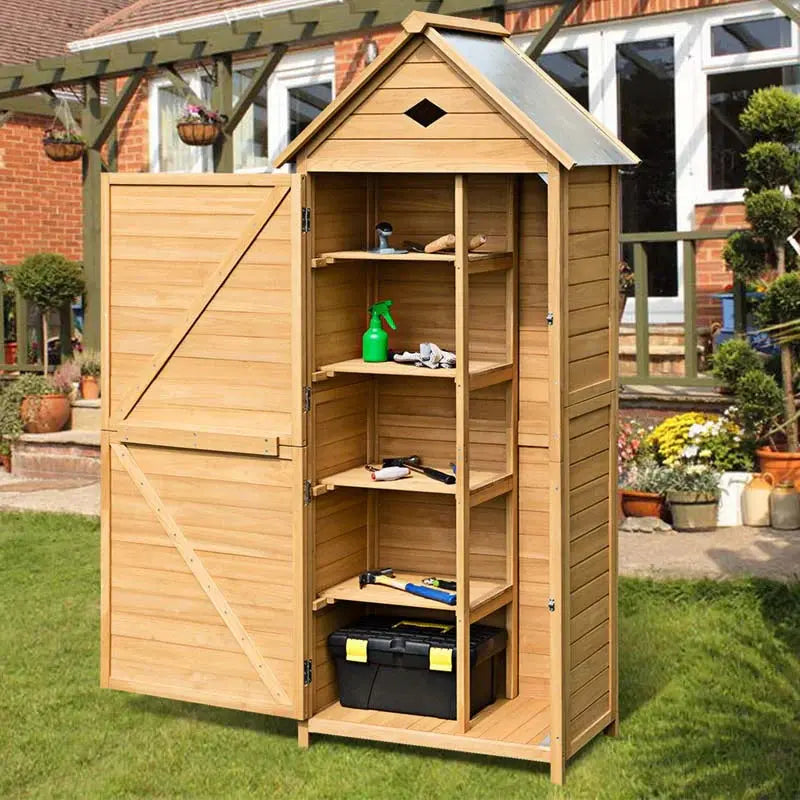 Lockable 63-Inch Outdoor Storage Shed  Galvanized Roof Garden Cabinet with Five Adjustable Shelves & Tool Organization Space