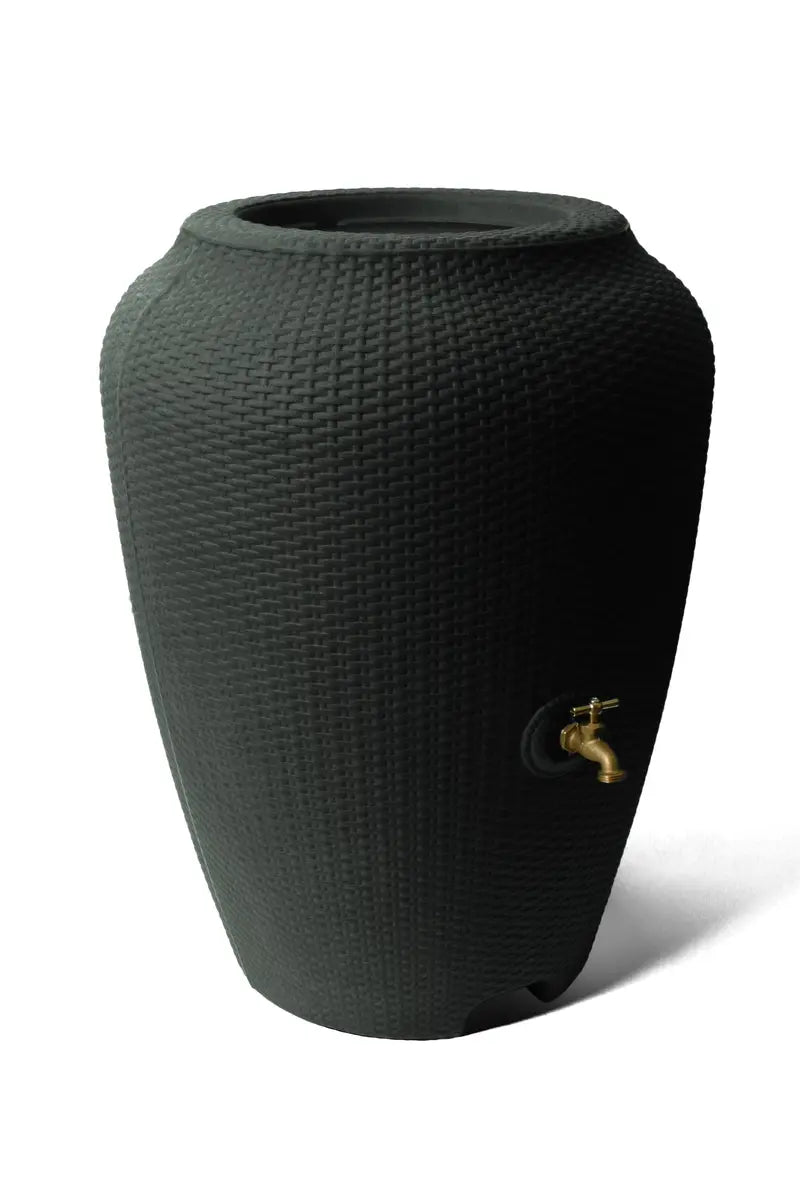 Algreen Wicker 50 Gallon Rain Barrel, Black