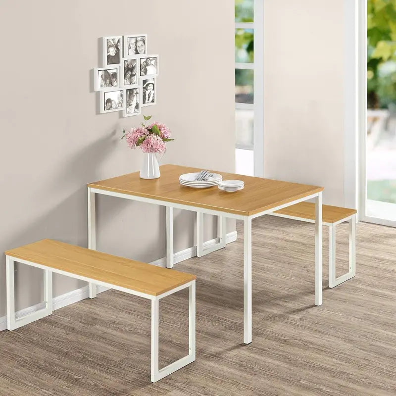 Zinus Louis 48-Inch Metal Dining Table — Minimalist Black Frame 3-Piece Set with Matching Benches