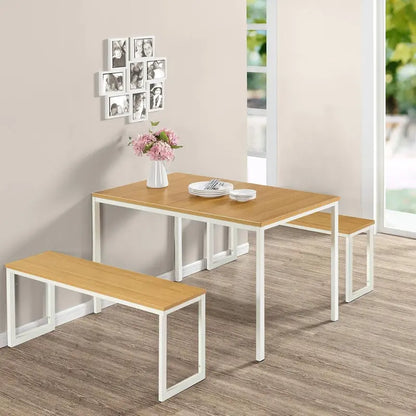 Zinus Louis 48-Inch Metal Dining Table — Minimalist Black Frame 3-Piece Set with Matching Benches