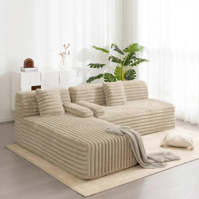 Cloud Modular Sectional Sofa  Contemporary Upholstered L-Shaped Configuration with Two Decorative Pillows