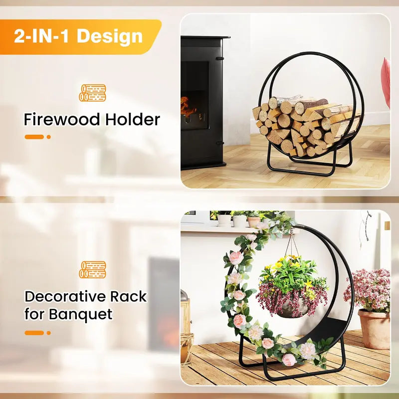 20-Inch Round Heavy-Gauge Metal Log Rack with Stand for Indoor or Outdoor Use