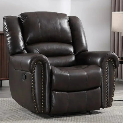 Classic Leather Manual Recliner  Traditional Single-Sofa Living Room Accent Chair