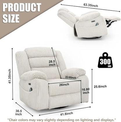 Electric Rotary Rocker Lounge Chair  Full-Function Massage, USB/C Charging Ports