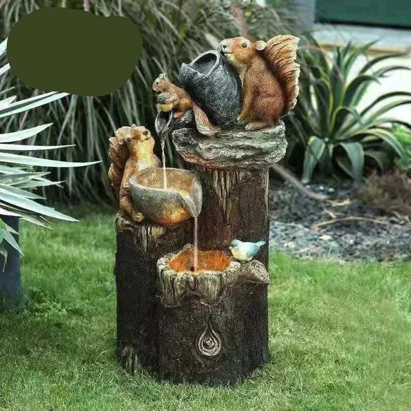 Lunaverde Solar-Powered Garden Fountain Statue  Duck & Squirrel Design with Warm LED Glow, Weatherproof Resin for Patio or Balcony