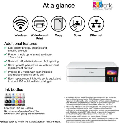 EcoTank ET-8550 Wireless Wide-Format Printer — All-in-One Inkjet with Refillable Tank System