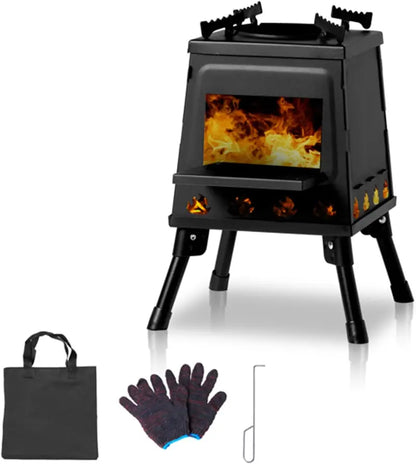 Portable Windproof Wooden Camping Stove  Compact 36x36x46.5cm Grill for Backyard & Trail Use
