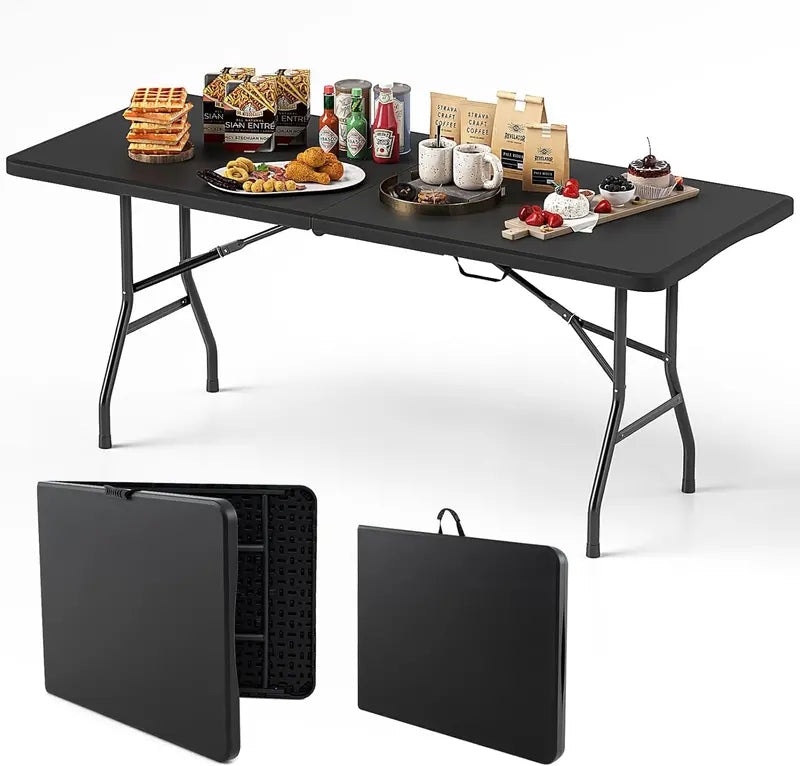 6-Foot Heavy-Duty Plastic Folding Table  350 lb Capacity, HDPE Top for Outdoor Use