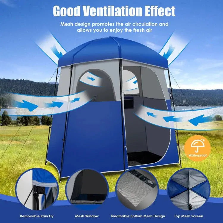 Heavy-Duty Double-Room Camping Shower & Toilet Tent with Integrated Storage Bag
